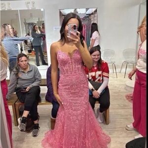 ellie wilde Pink Lace Mermaid Prom Dress